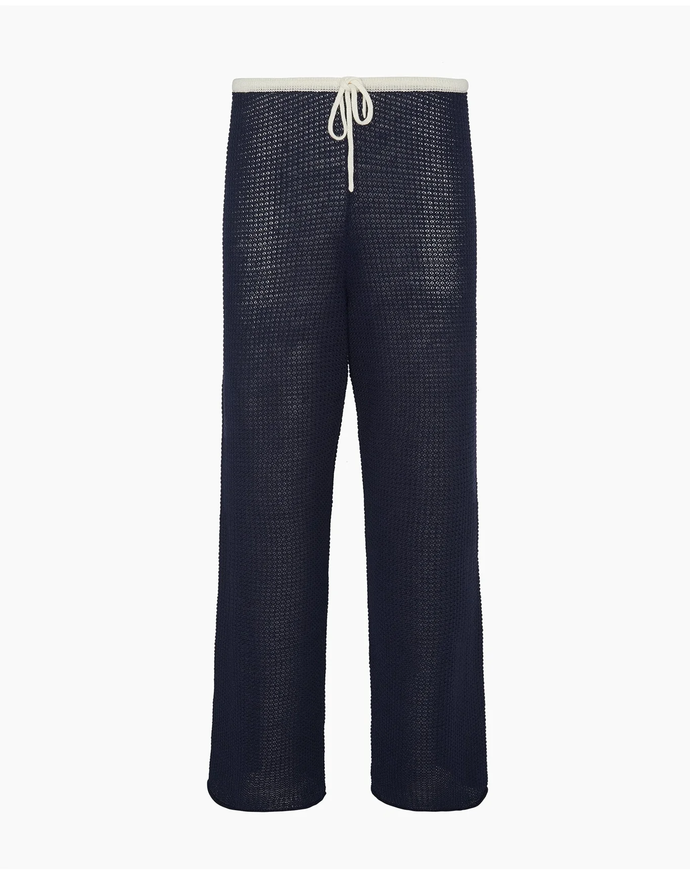 Women | Linen Knit Drawstring Pant | Noir Navy x Egret - Image 2