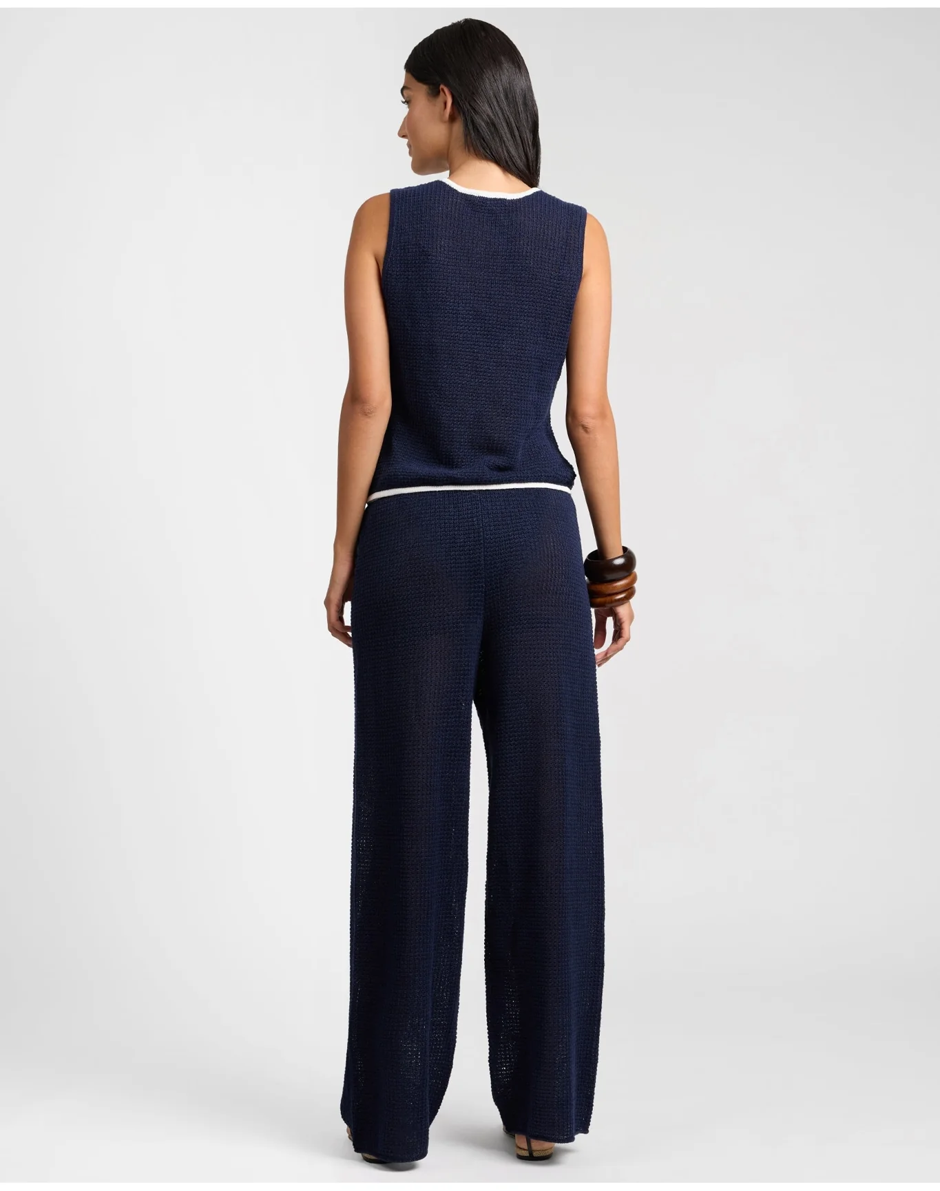 Women | Linen Knit Drawstring Pant | Noir Navy x Egret - Image 5