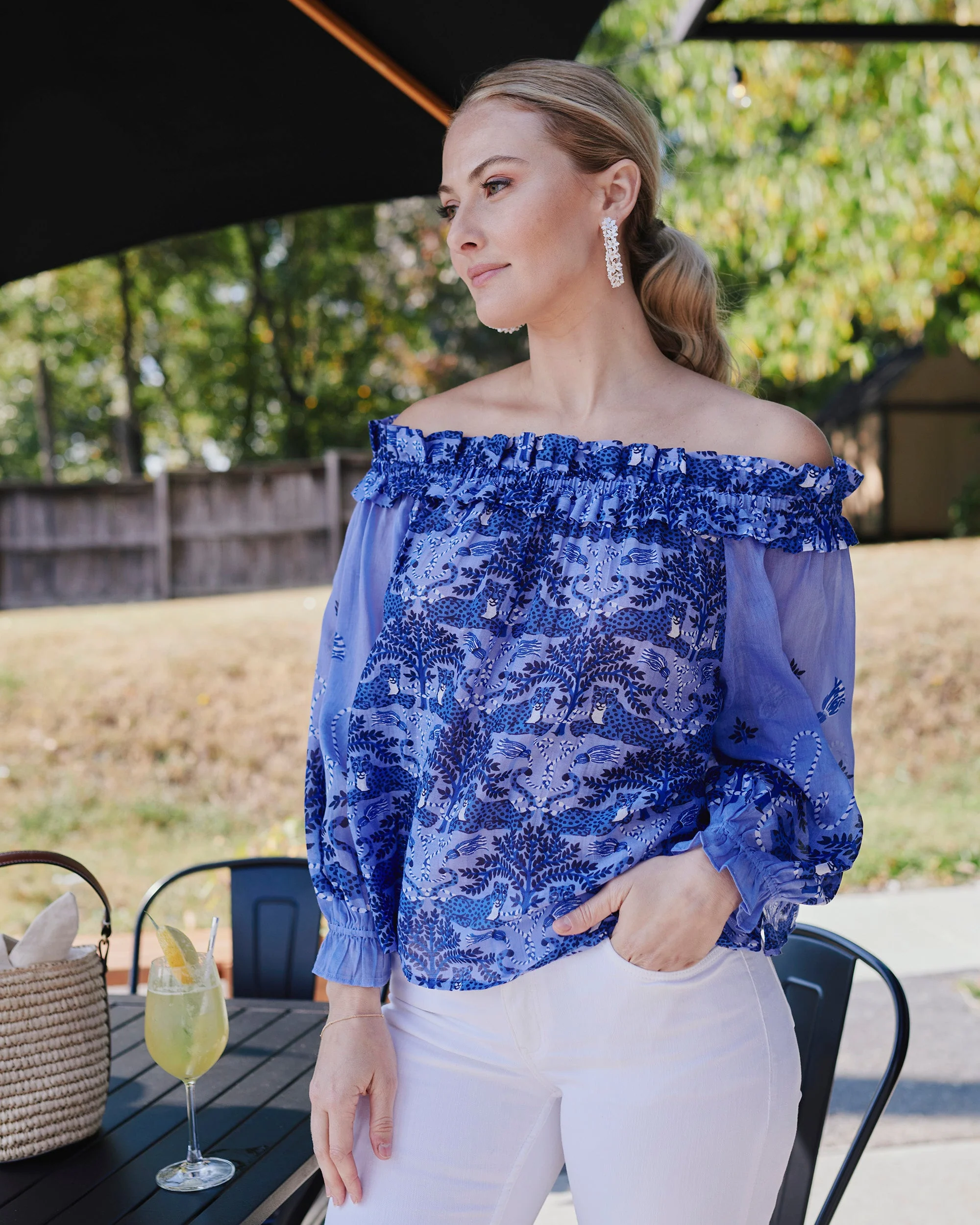 Charming Cheetahs - Elegant Escape Top | Blue Hibiscus - Image 2