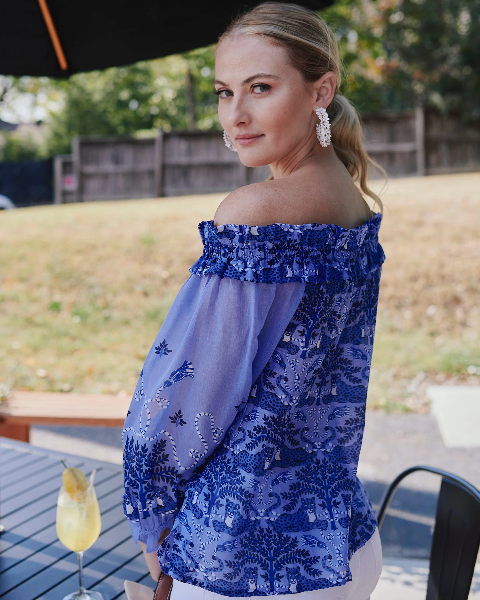 Charming Cheetahs - Elegant Escape Top | Blue Hibiscus - Image 3