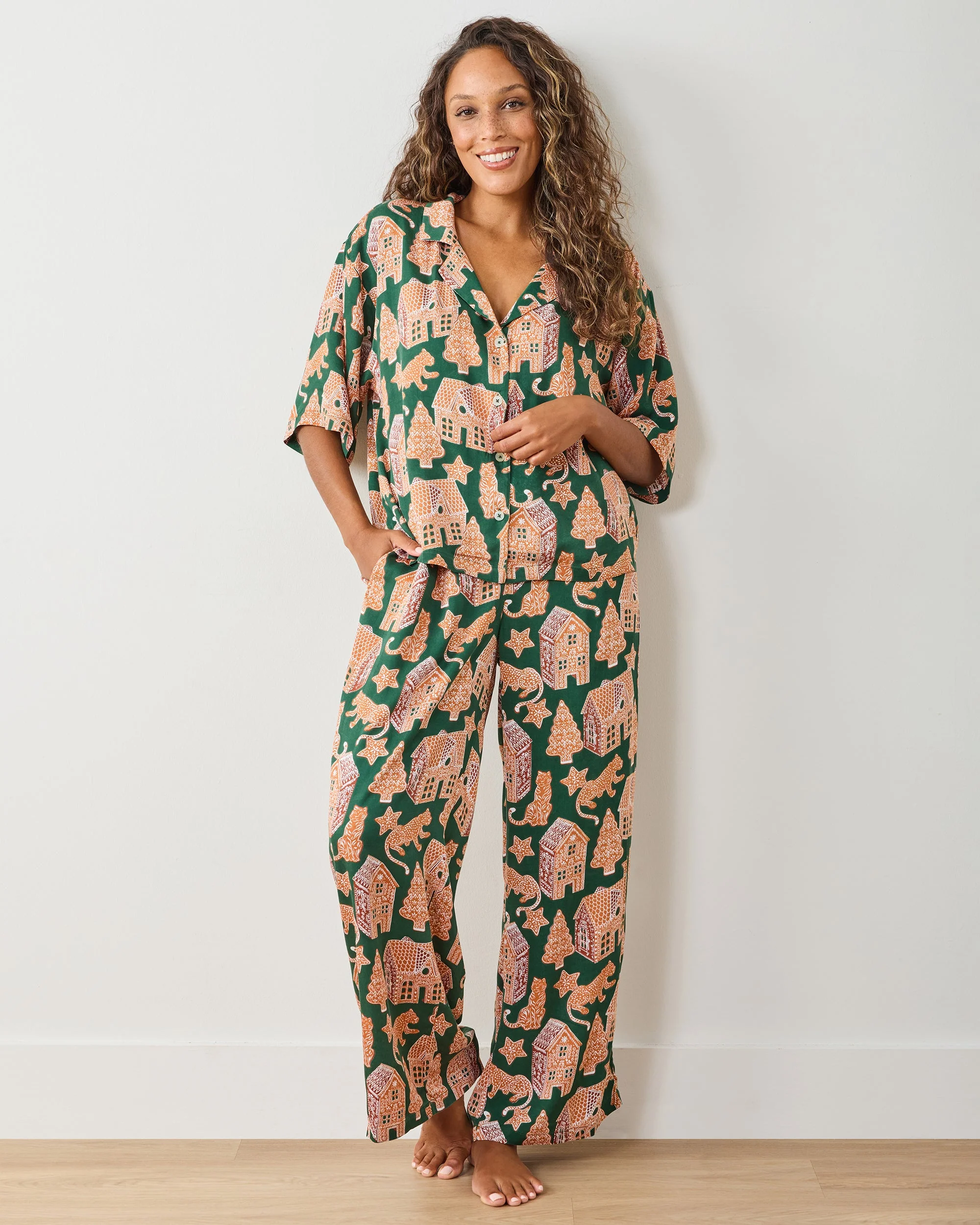 Gingerbread Party - Petite Eco Satin Wildest Dreams Set | Hunter Green - Image 2