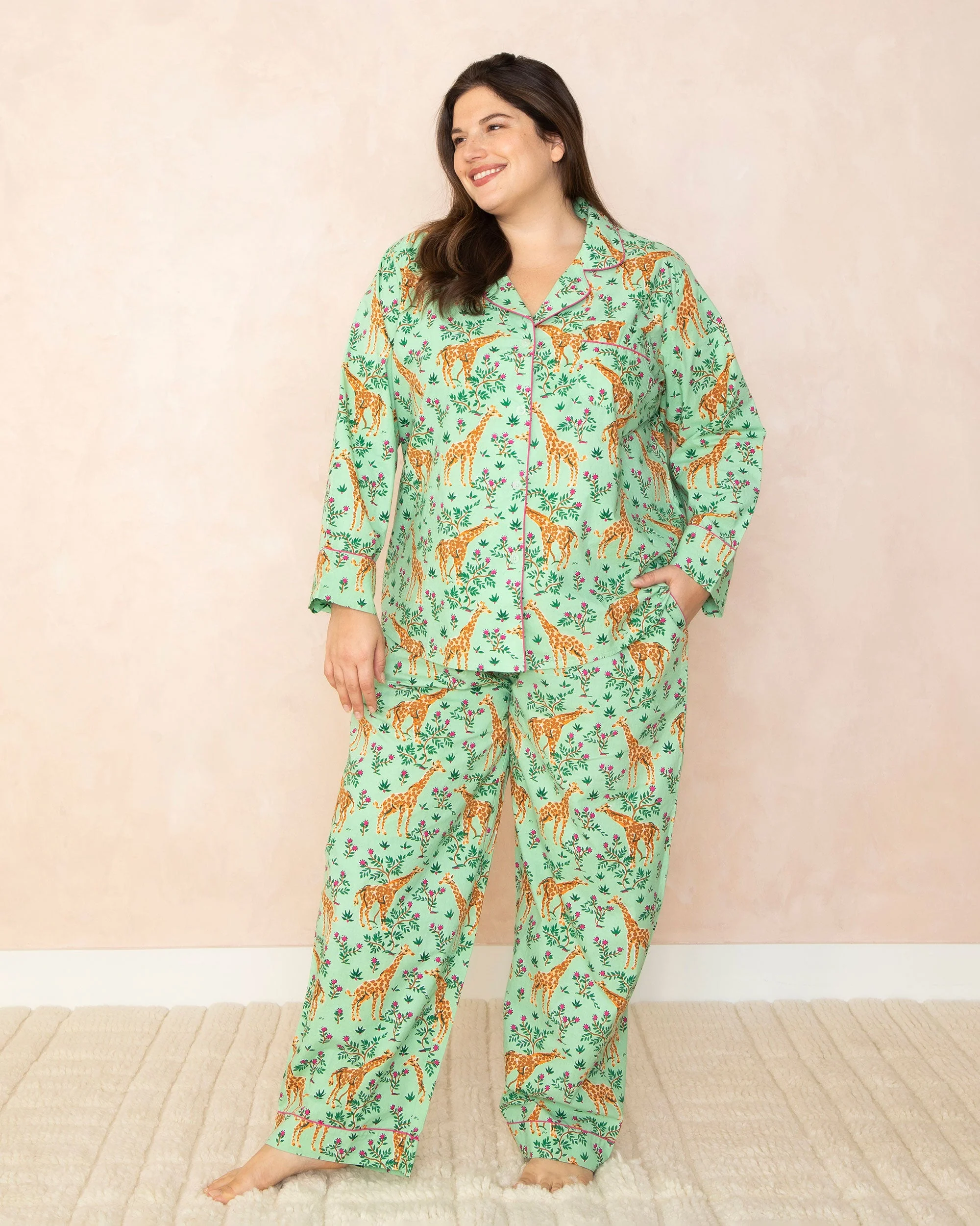 Grazing Giraffes - Long PJ Set | Sage - Image 2