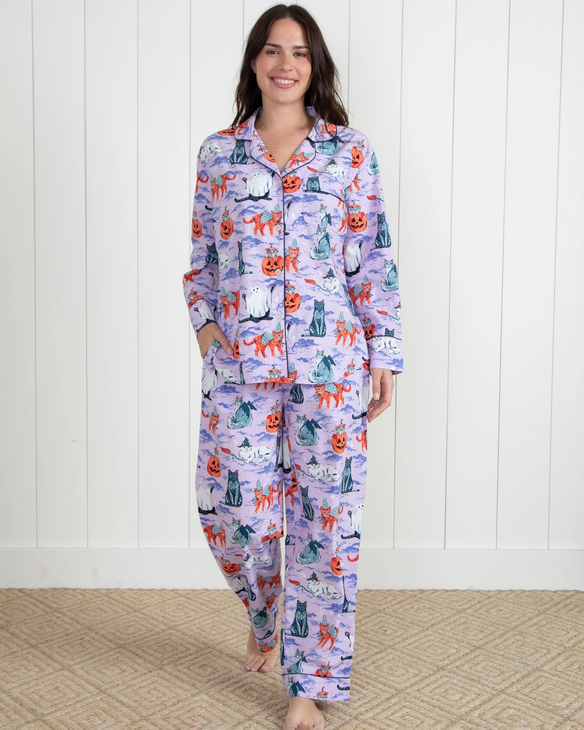 Halloween House Cats - Long PJ Set | Lavender - Image 2