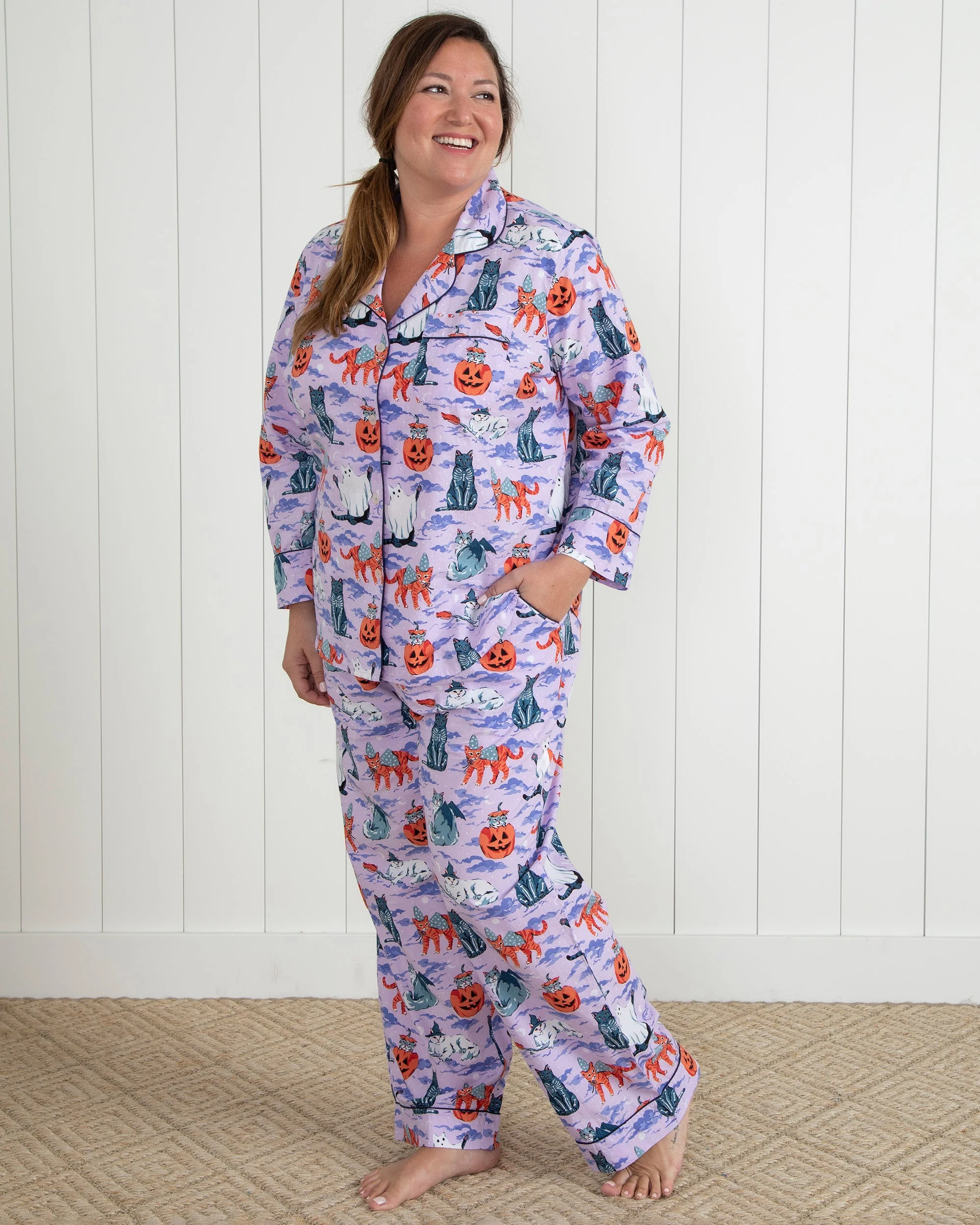Halloween House Cats - Long PJ Set | Lavender - Image 5
