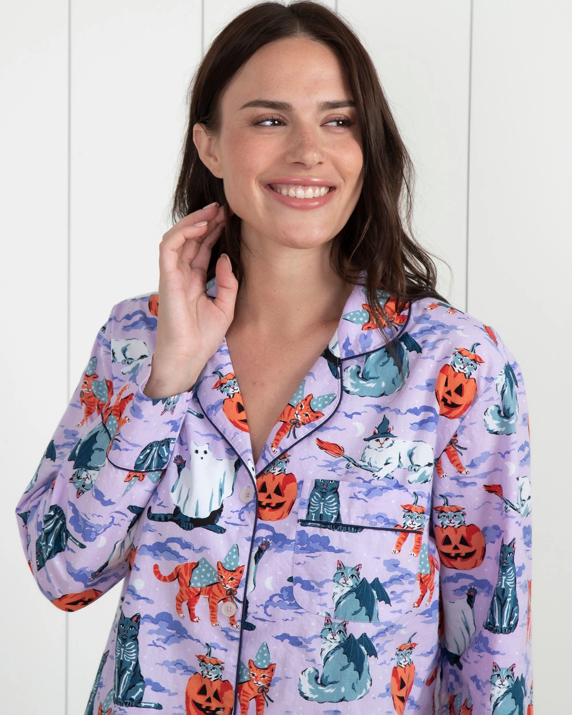 Halloween House Cats - Long PJ Set | Lavender - Image 6