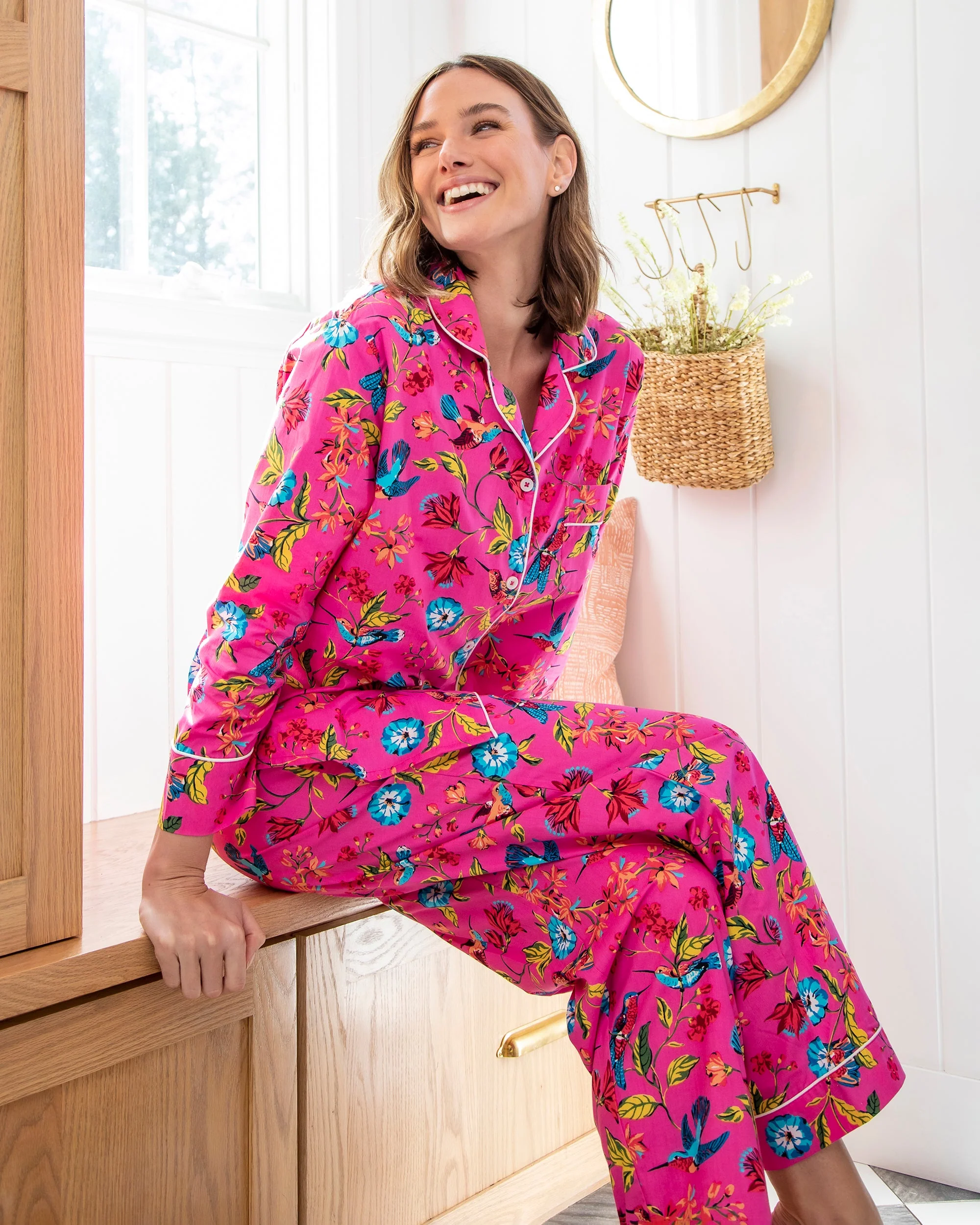 Hummingbird Haven - Long PJ Set | Fresh Raspberry - Image 7