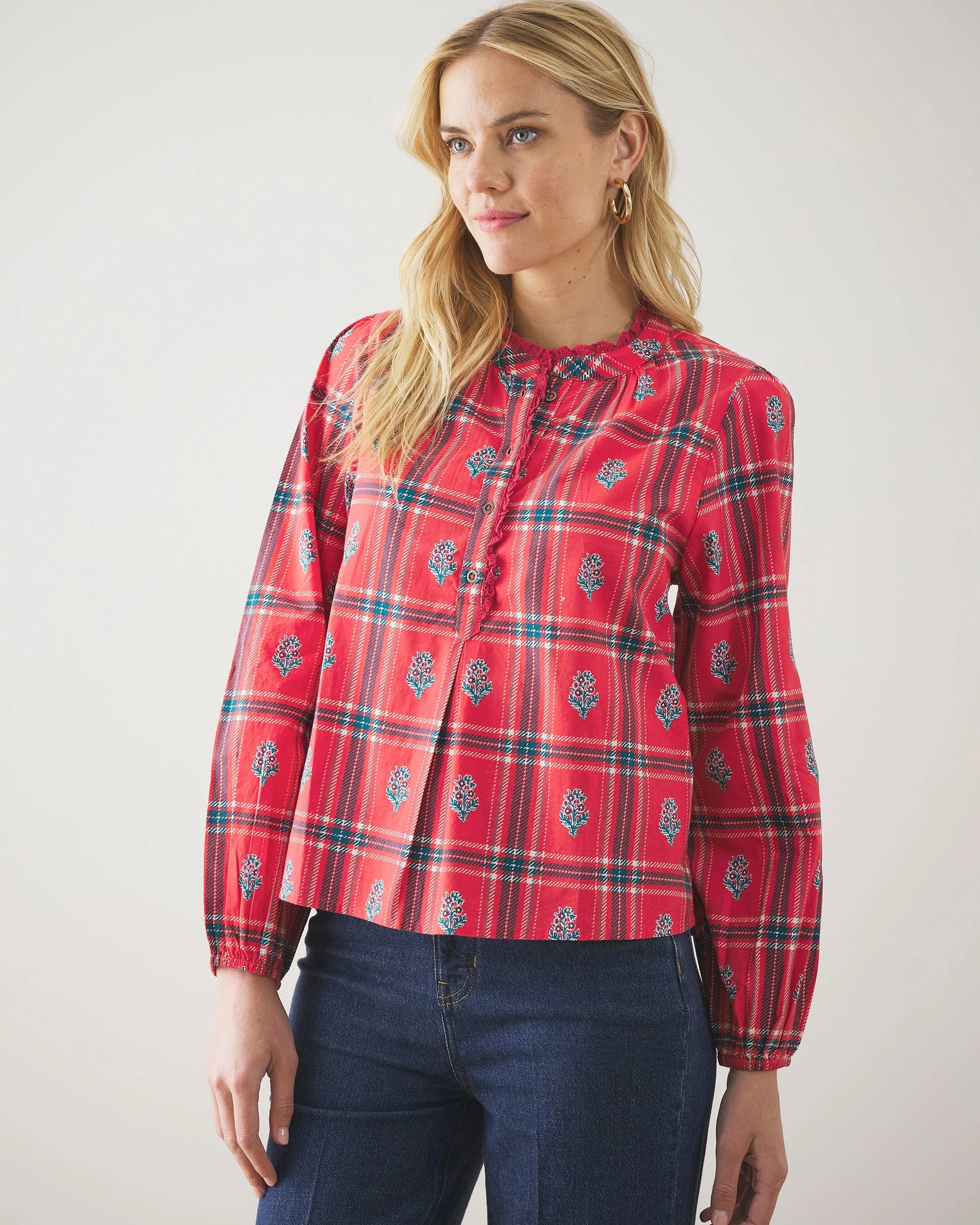 Nostalgia Plaid - On the Books Blouse | Joyful Red - Image 2