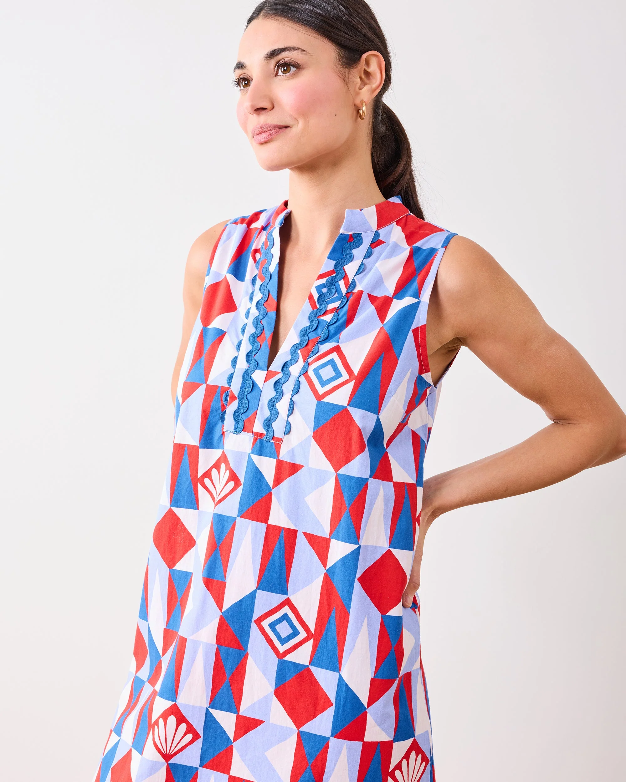 Underwater Mosaic - Ocean View Long Tunic Dress | Retro Red