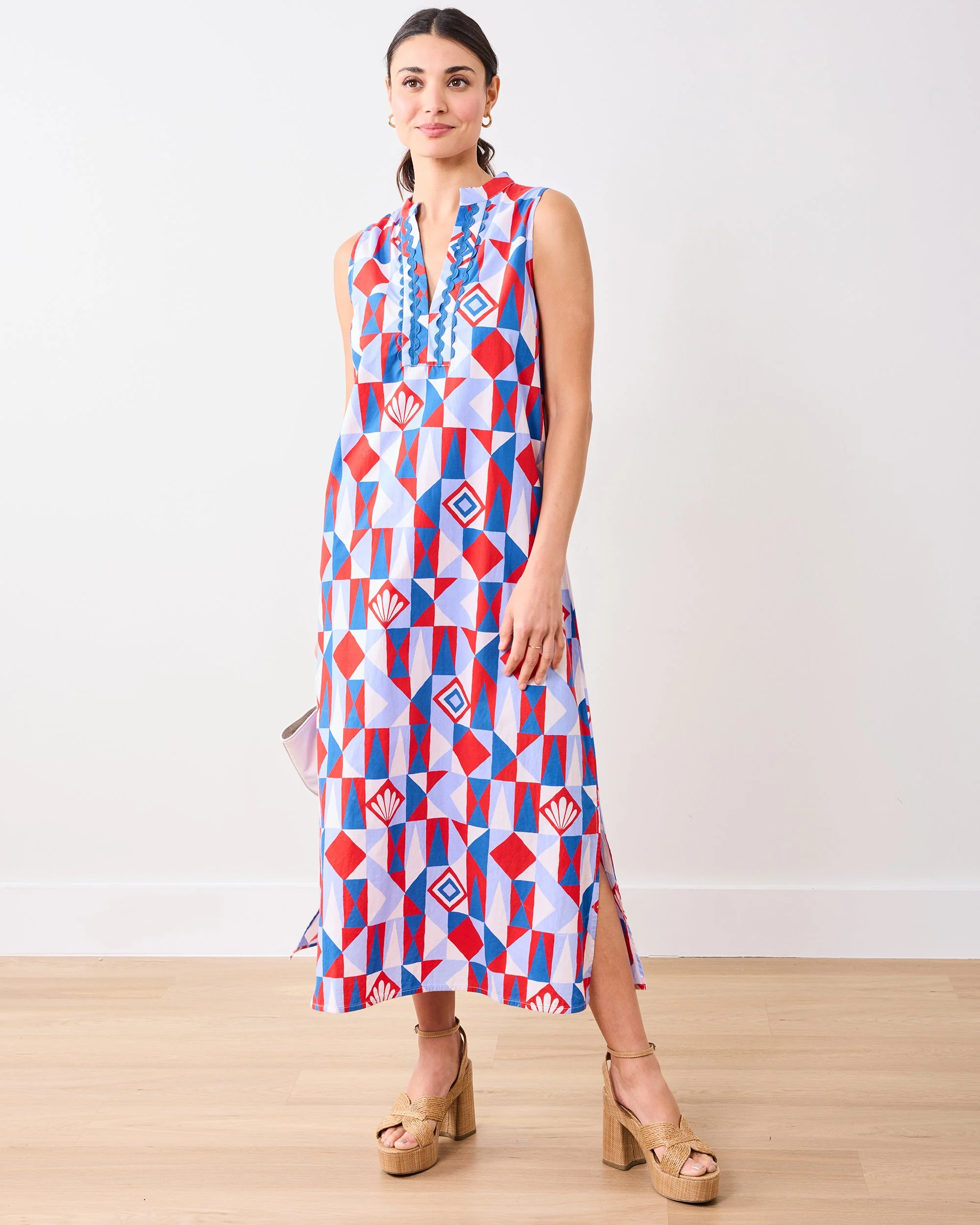 Underwater Mosaic - Ocean View Long Tunic Dress | Retro Red - Image 3