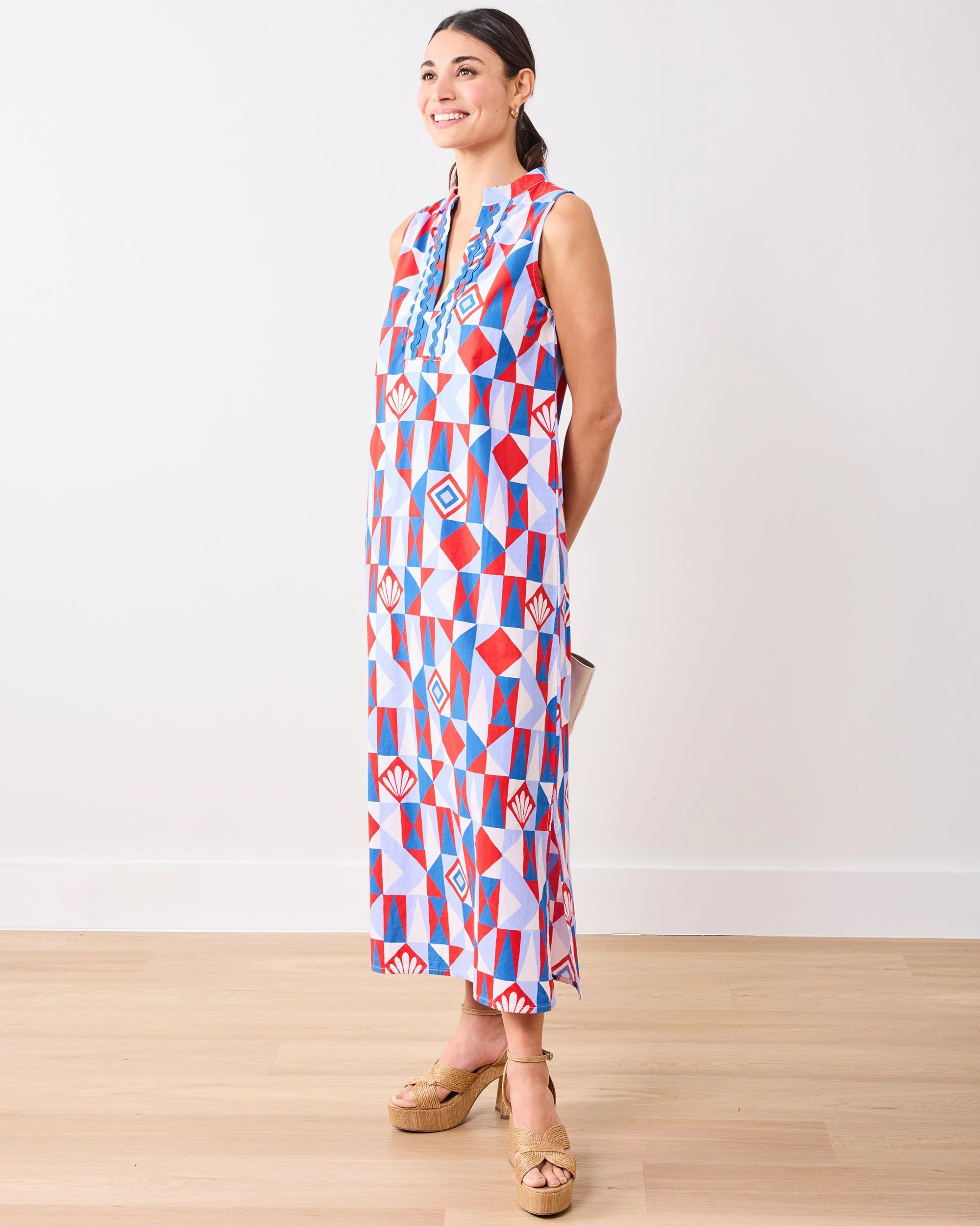 Underwater Mosaic - Ocean View Long Tunic Dress | Retro Red - Image 5